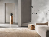 Armadillo Staccato Rug in Latte, detail of the silk, linen, and cotton weave and texture