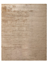 Armadillo Staccato Rug in Latte, overhead view of the hand-knotted silk and linen weave and edge finish
