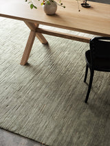 Armadillo Staccato Rug in Olivine, detail of the silk, linen, and cotton weave and texture