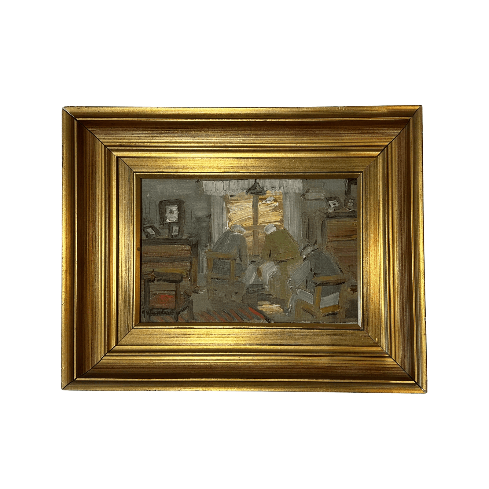 Swedish Men oil painting — vintage canvas in frame, white background