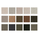 Calimia Home Terris Sofa fabric swatch collection featuring a variety of neutral linen and textured upholstery colors.