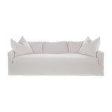 Calimia Home Terris Sofa in Oyster Haze Belgian linen with track arms and a plush bench seat on a white background