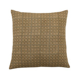 Calimia Home Titli Sand linen throw pillow with a delicate hand-block-printed grid and floral motif in neutral tones.