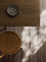 Armadillo Trellis Rug in Natural & Bison, overhead view of the handwoven wool and jute weave and edge finish