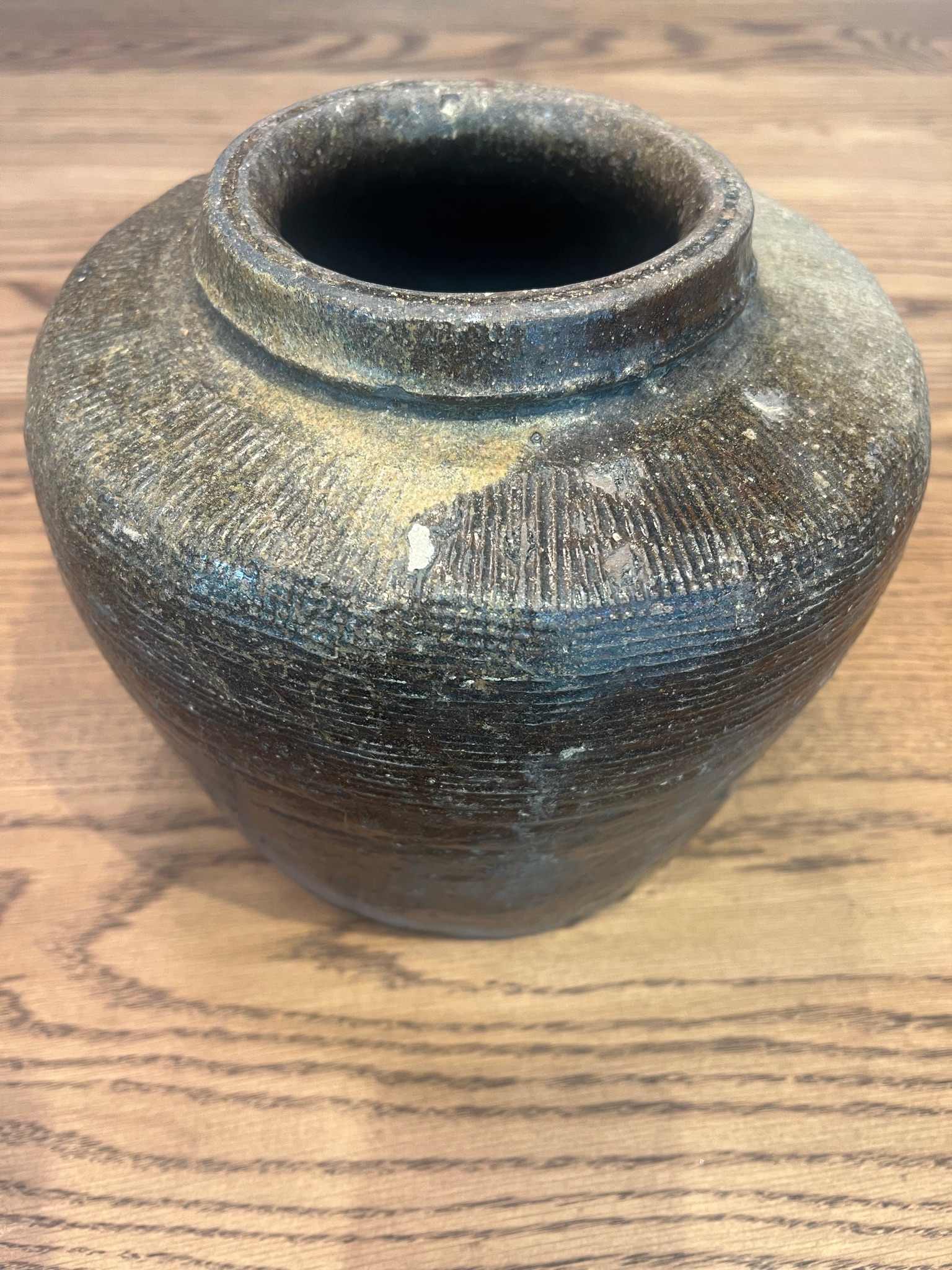 Vintage glazed bean pot sourced from Sweden — earthy stoneware vessel