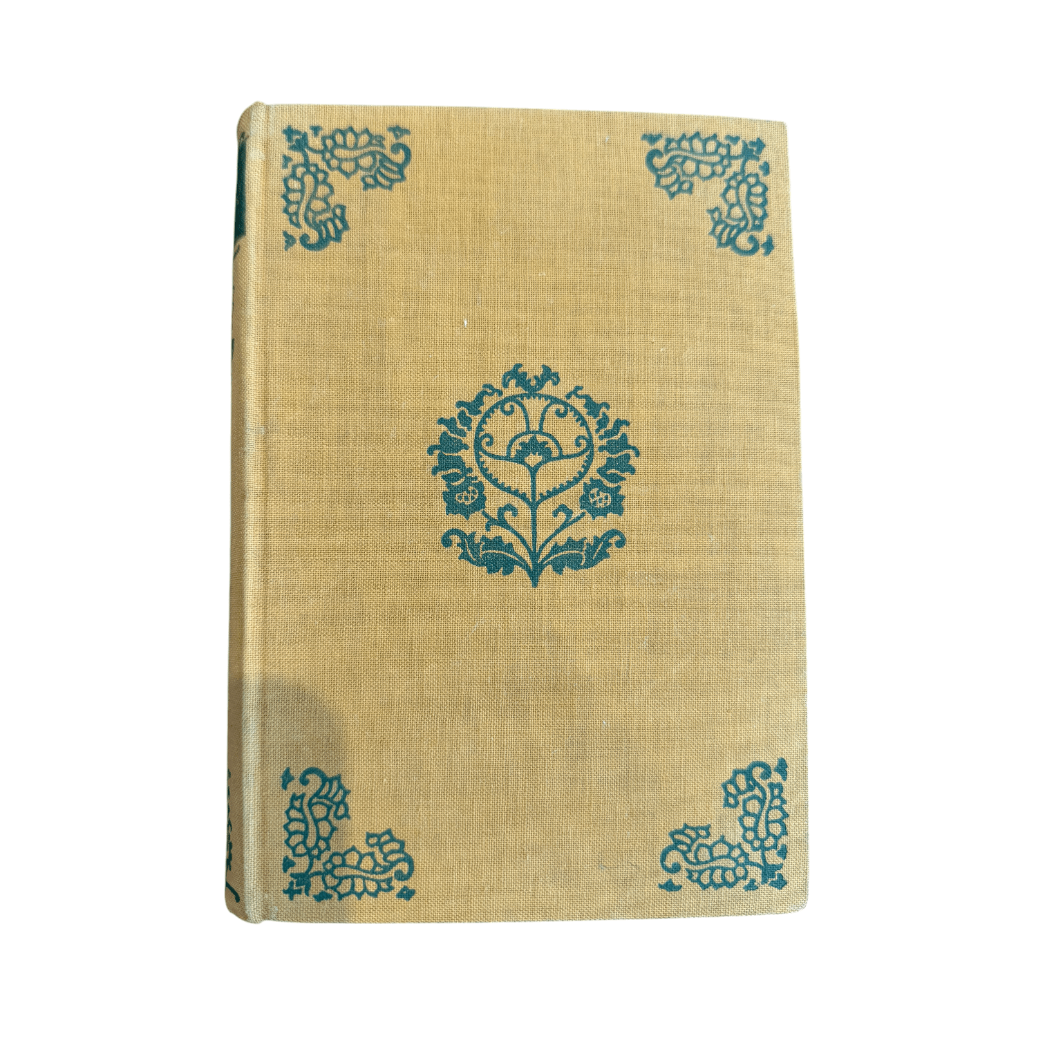 Calimia Home vintage Fortaellinger book by Herman Bang with yellow cloth cover and green floral corner detailing