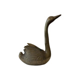 Single vintage brass swan jardiniere facing right, uncleaned brass with warm gold neck and darkened feather work