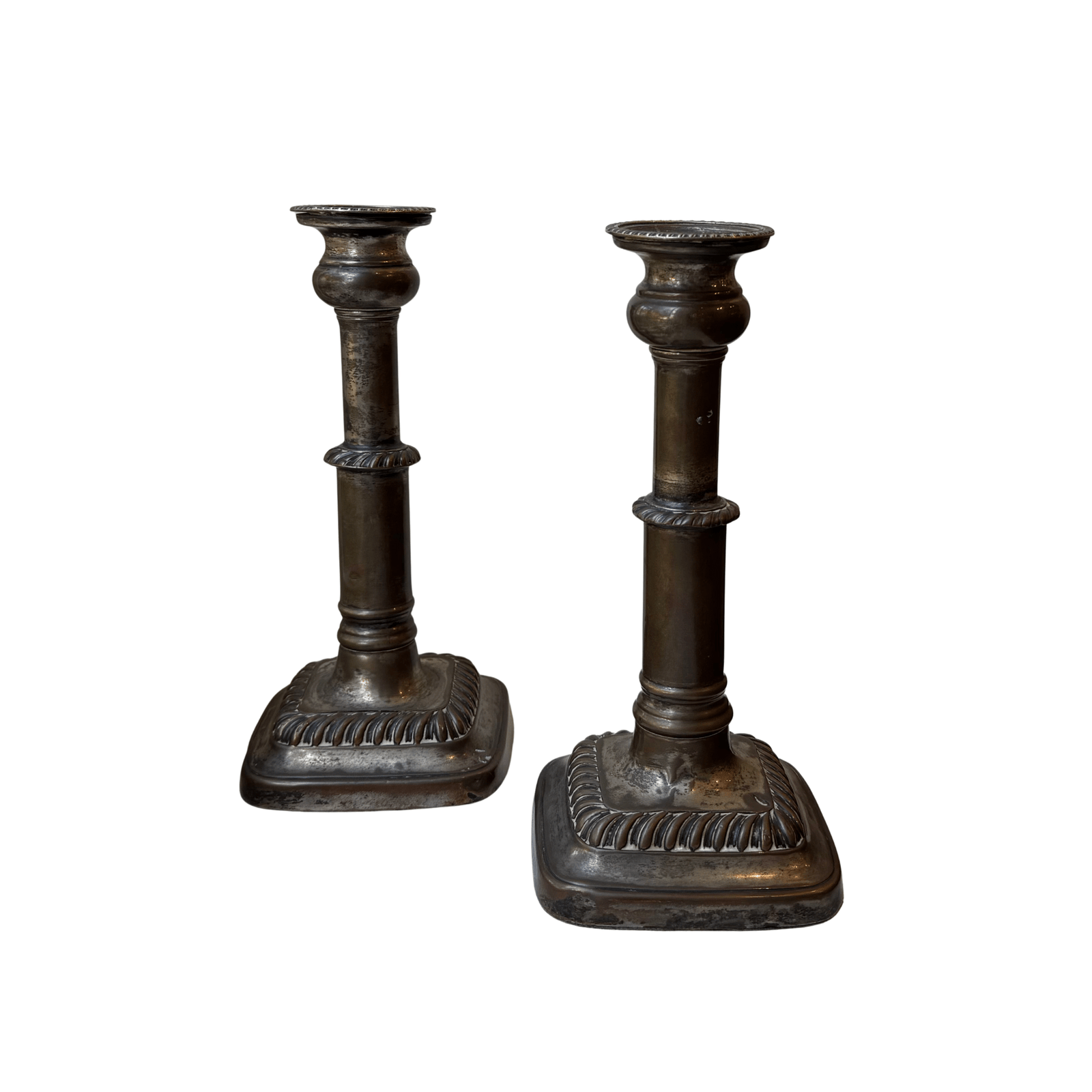 Vintage brass taper candle holders set of 2 — warm patina, white background