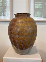 Vintage Brown Ceramic Jar with Circle imprints