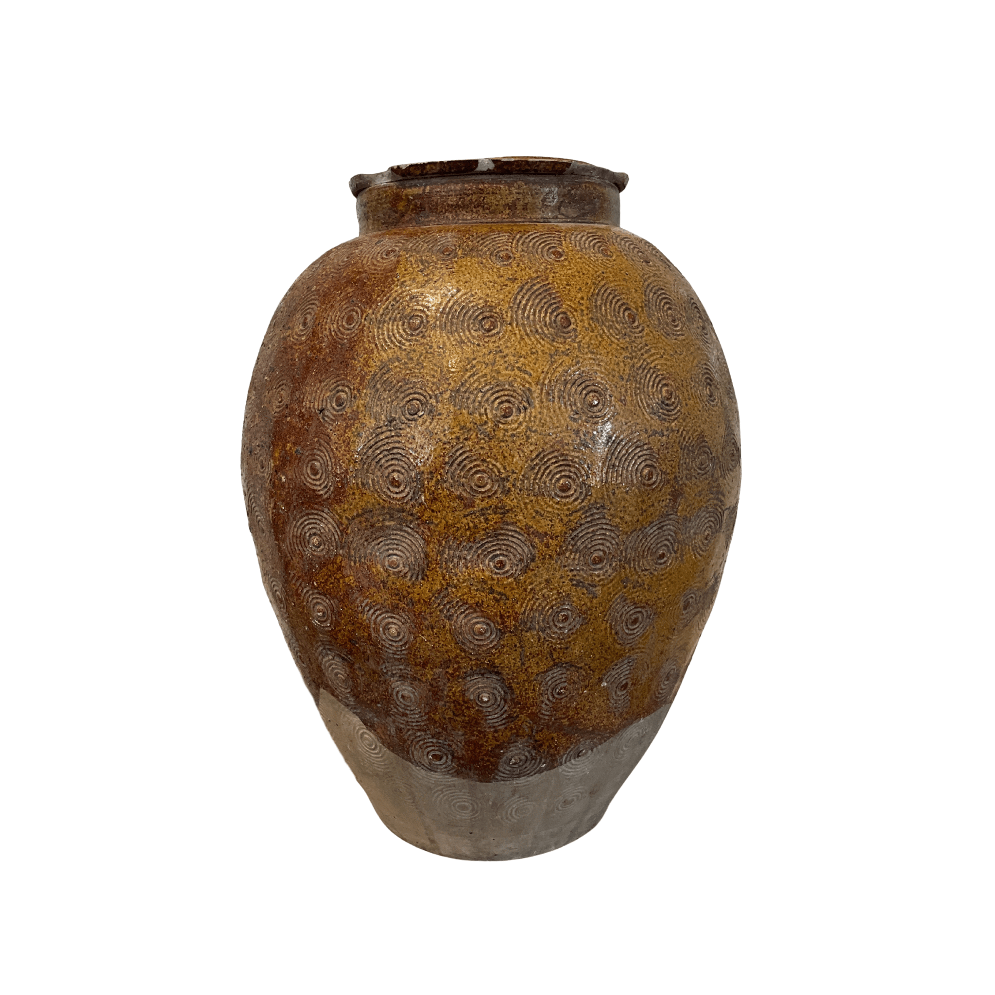Vintage Brown Ceramic Jar with Circle imprints