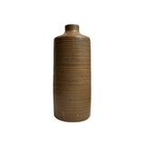 Vintage ceramic bud vase with blue lines — white background