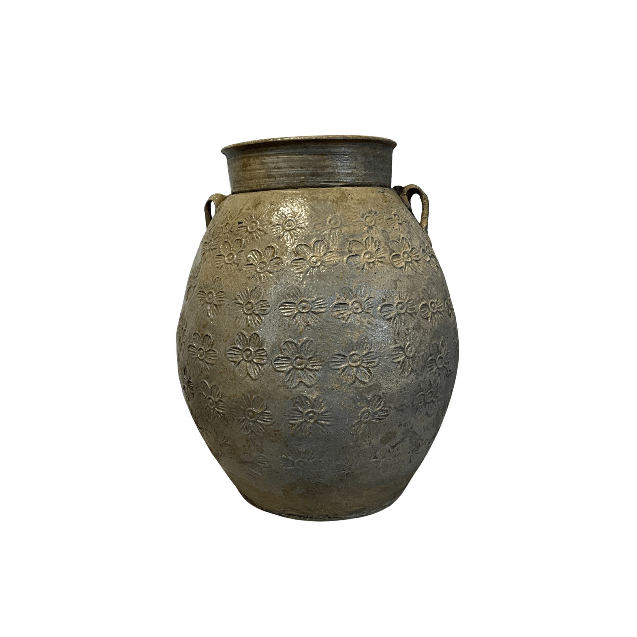 Vintage Ceramic Jar with Floral imprints and handles