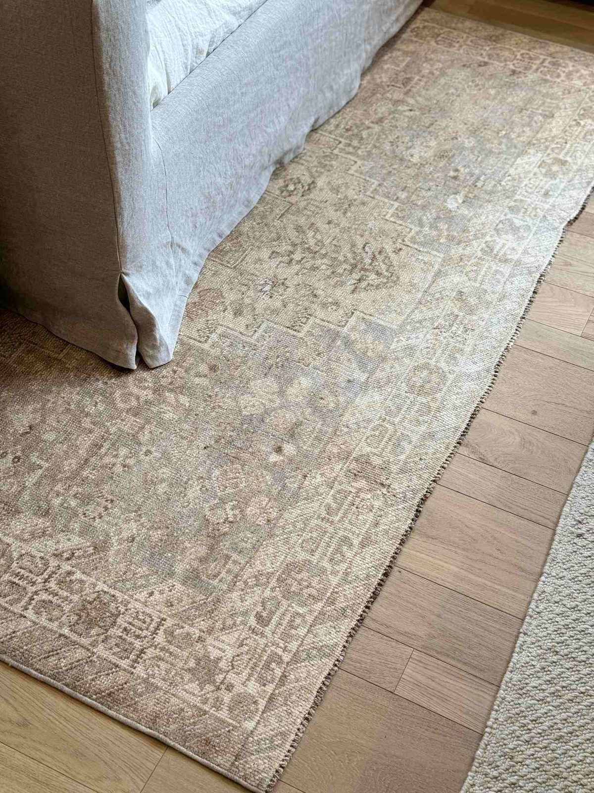 Vintage rug 7'1 x 9'6 — detail of weave and colors