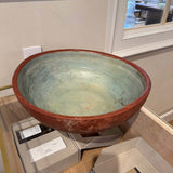 Vintage wooden bowl in red and blue — hand-painted, sourced from Sweden