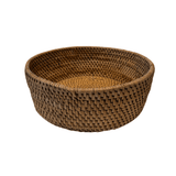 Vintage woven rattan basket large — natural tone, white background
