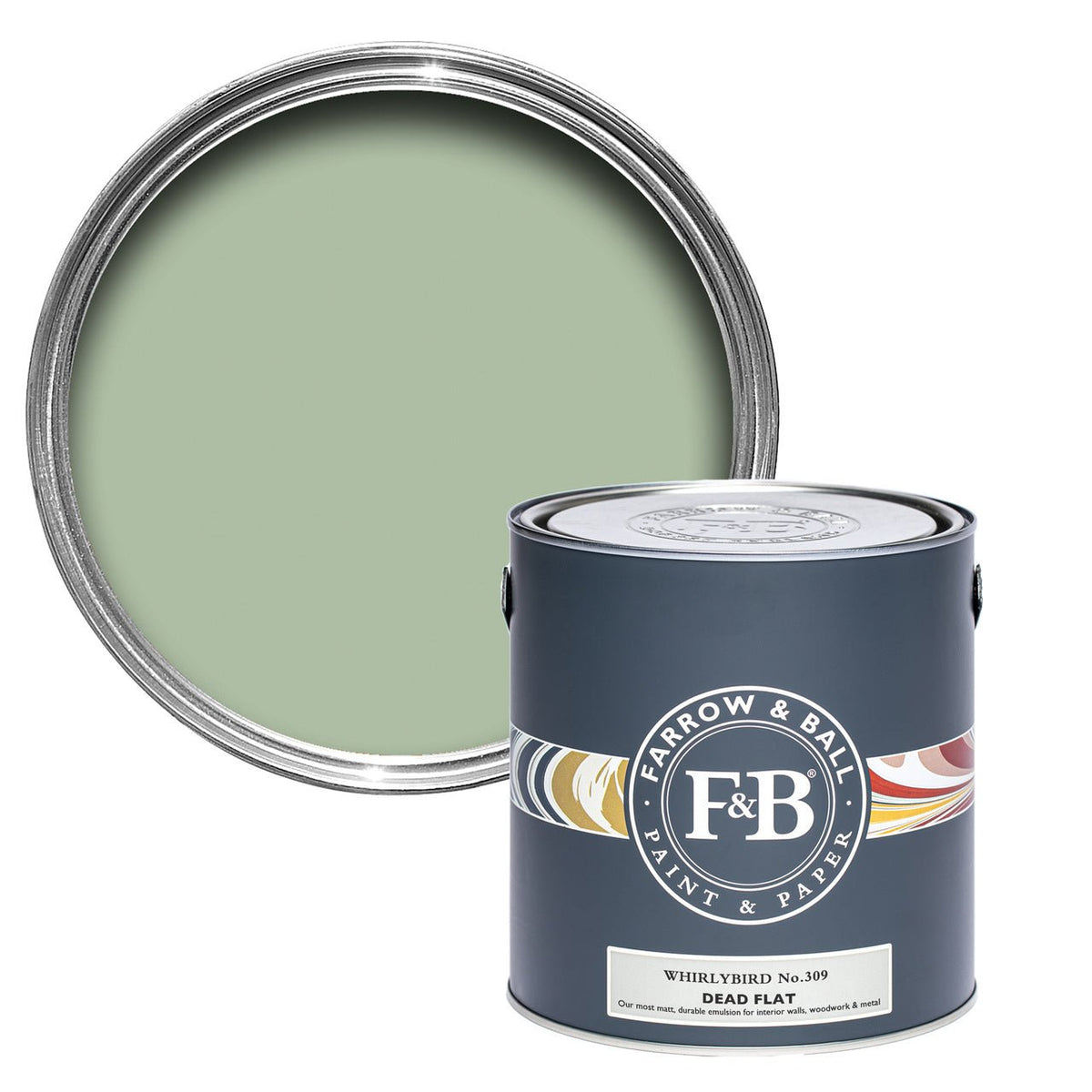 Farrow & Ball Whirlybird No.309 paint tin and color swatch