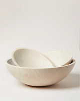 White hand-carved wooden bowl, natural ash grain, Farmhouse Pottery