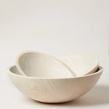 White hand-carved wooden bowl, natural ash grain, Farmhouse Pottery