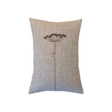 Wildflower Taupe Lumbar Pillow by One Bi One — hand-embroidered wool floral motif on Belgian linen, handcrafted in Gothenburg, Sweden