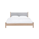Calimia Home Wilfred Bed with a light oak frame and a grey upholstered headboard in a clean modern design
