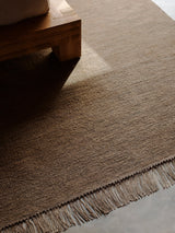 Armadillo Willow Rug in Cumin, detail of the linen, wool, and jute weave and texture