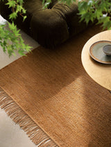 Armadillo Willow Rug in Mustard, detail of the linen, wool, and jute weave and texture