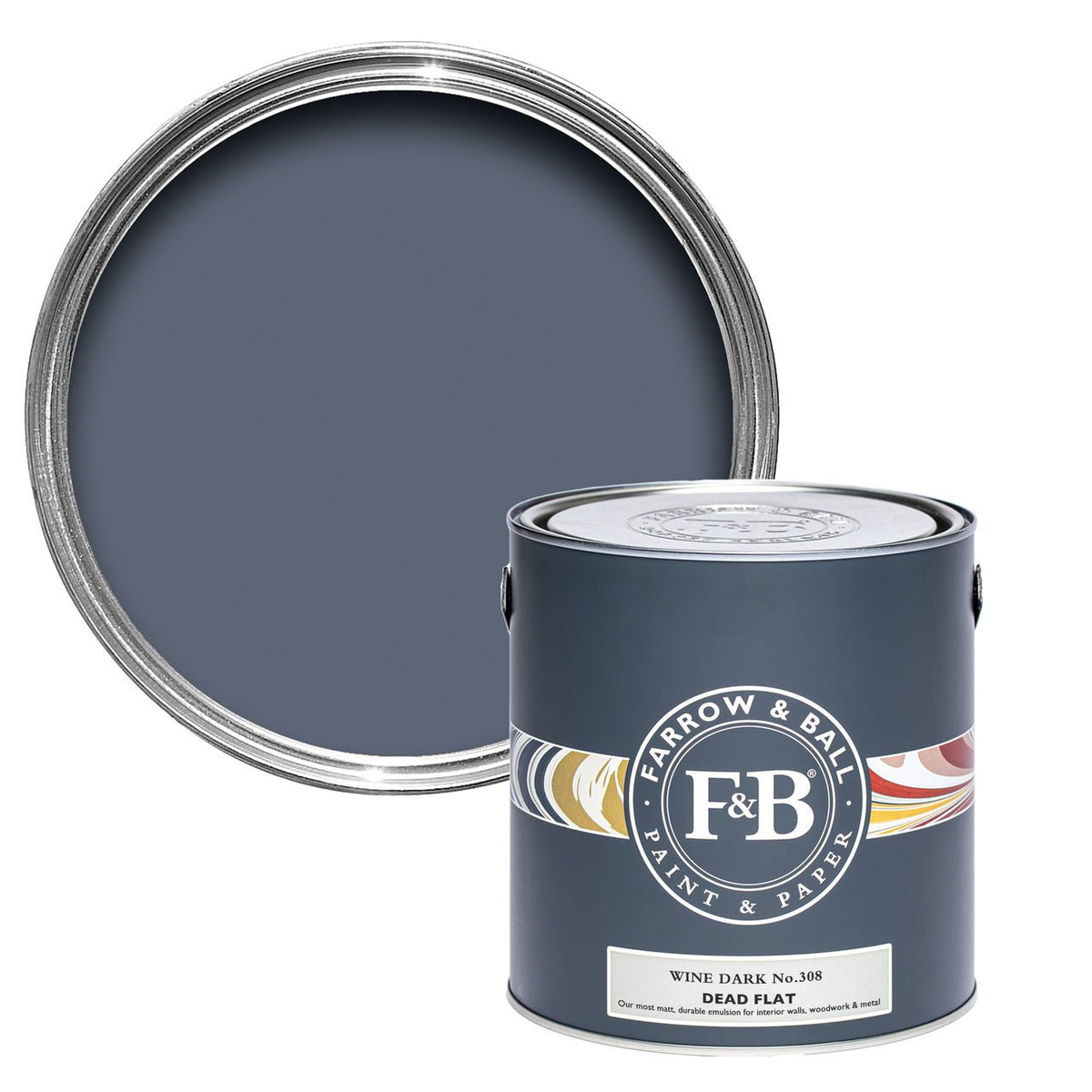 Farrow & Ball Wine Dark No.308 paint tin and color swatch