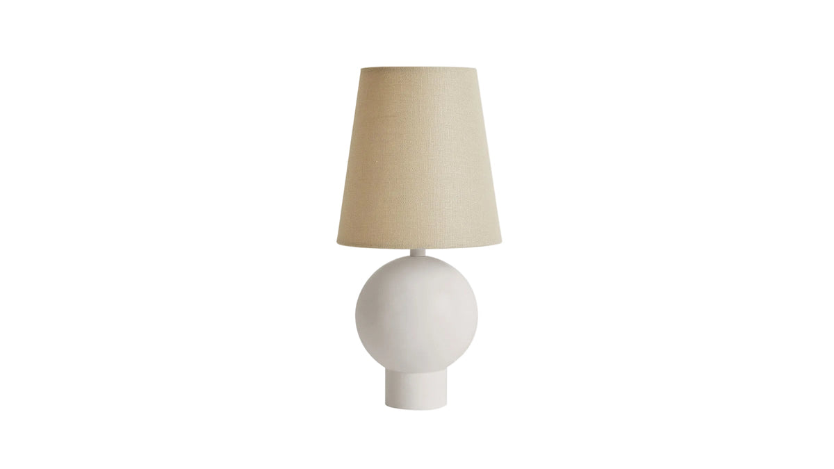 Workstead Bole Table Lamp in Matte White Enamel with Natural Linen shade