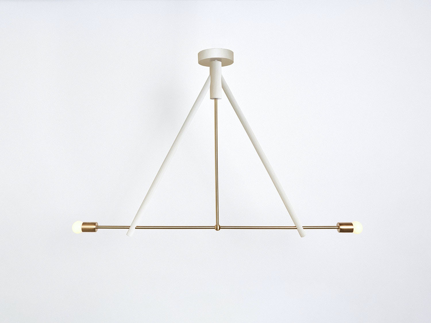 Workstead Lodge Chandelier II in Painted White with Hewn Brass hardware, illuminated