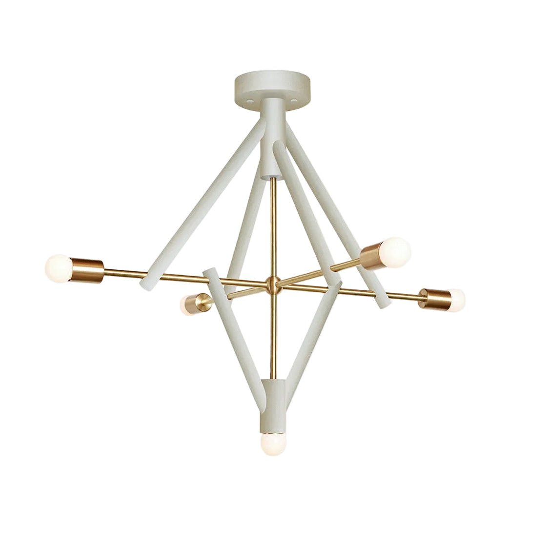 Workstead Lodge Chandelier V in Painted White with Hewn Brass hardware, illuminated