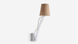 Workstead Needle Sconce in Matte White Enamel with Natural Burlap shade