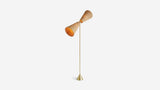 Workstead Pendolo Floor Lamp Medium, Natural Burlap shade illuminated