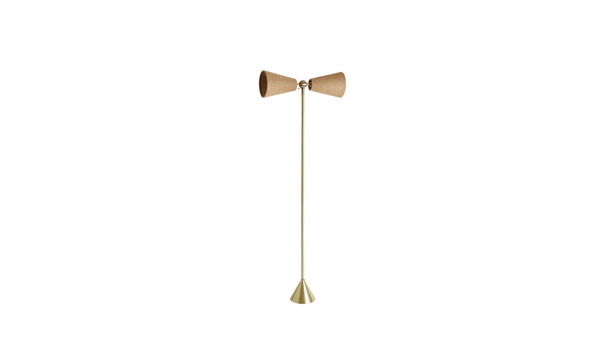 Workstead Pendolo Floor Lamp Small, Hewn Brass with Natural Burlap shade