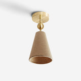 Workstead Pendolo Flush Mount Small, Hewn Brass with Natural Burlap shade