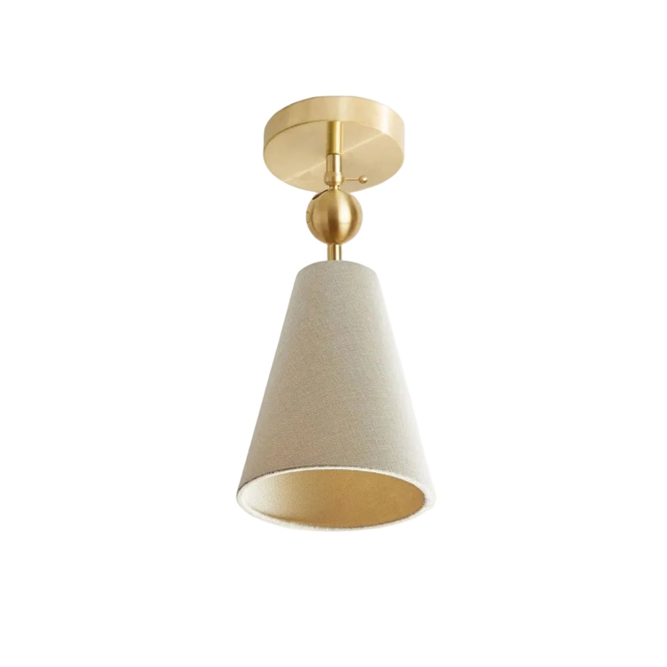 Workstead Pendolo Flush Mount Small, Hewn Brass with Natural Linen shade