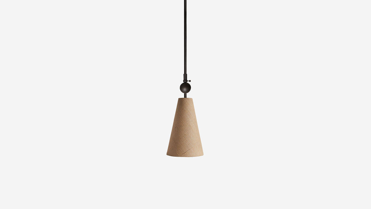 Workstead Pendolo Pendant I Medium, Hand Finished Bronze with Natural Burlap shade