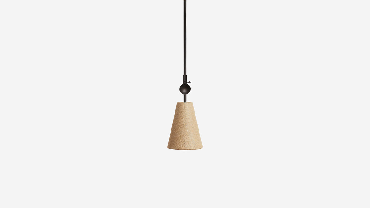 Workstead Pendolo Pendant I Small, Hand Finished Bronze with Natural Burlap shade
