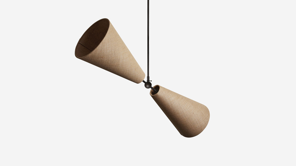 Workstead Pendolo Pendant II Large, Hand Finished Bronze with Natural Burlap shade
