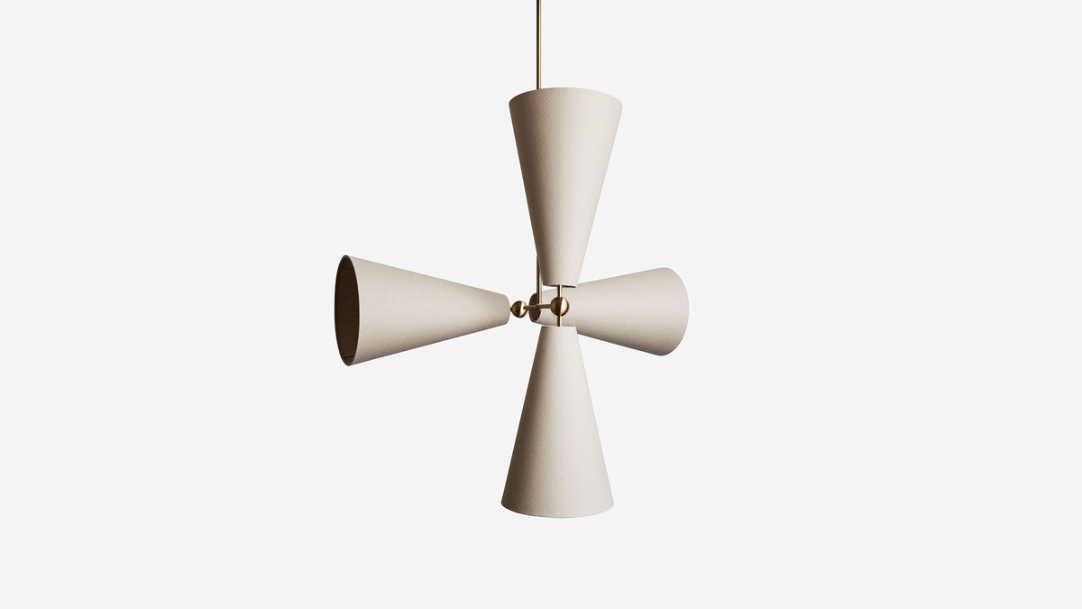 Workstead Pendolo Pendant IV Large, Hewn Brass with Natural Linen shade