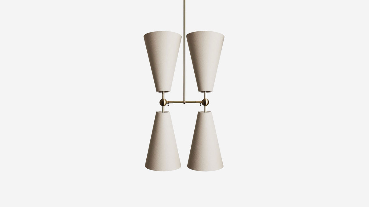Workstead Pendolo Pendant IV Medium, Hewn Brass with Natural Linen shade