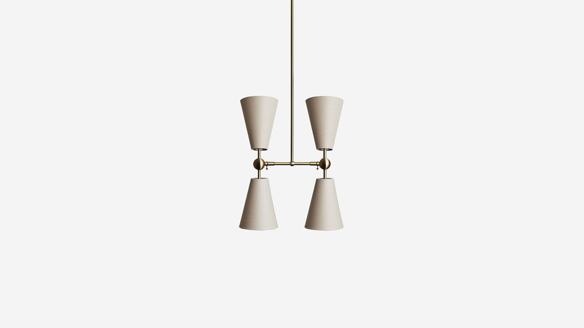 Workstead Pendolo Pendant IV Small, Hewn Brass with Natural Linen shade