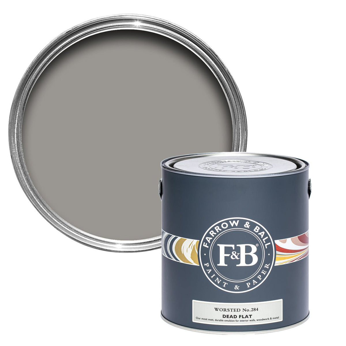 Farrow & Ball Worsted No.284 paint tin and color swatch